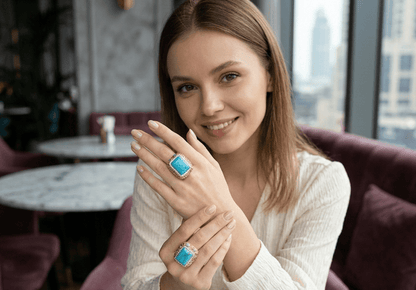 Turquoise Square Crystal Statement Ring